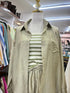 Chiffon Collar Shirt and Short With Stripes Tang Top Sets